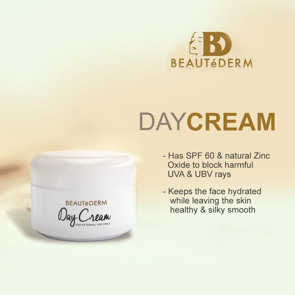 Beautederm Day Cream 20g - and its benefits described in clear text beside it.