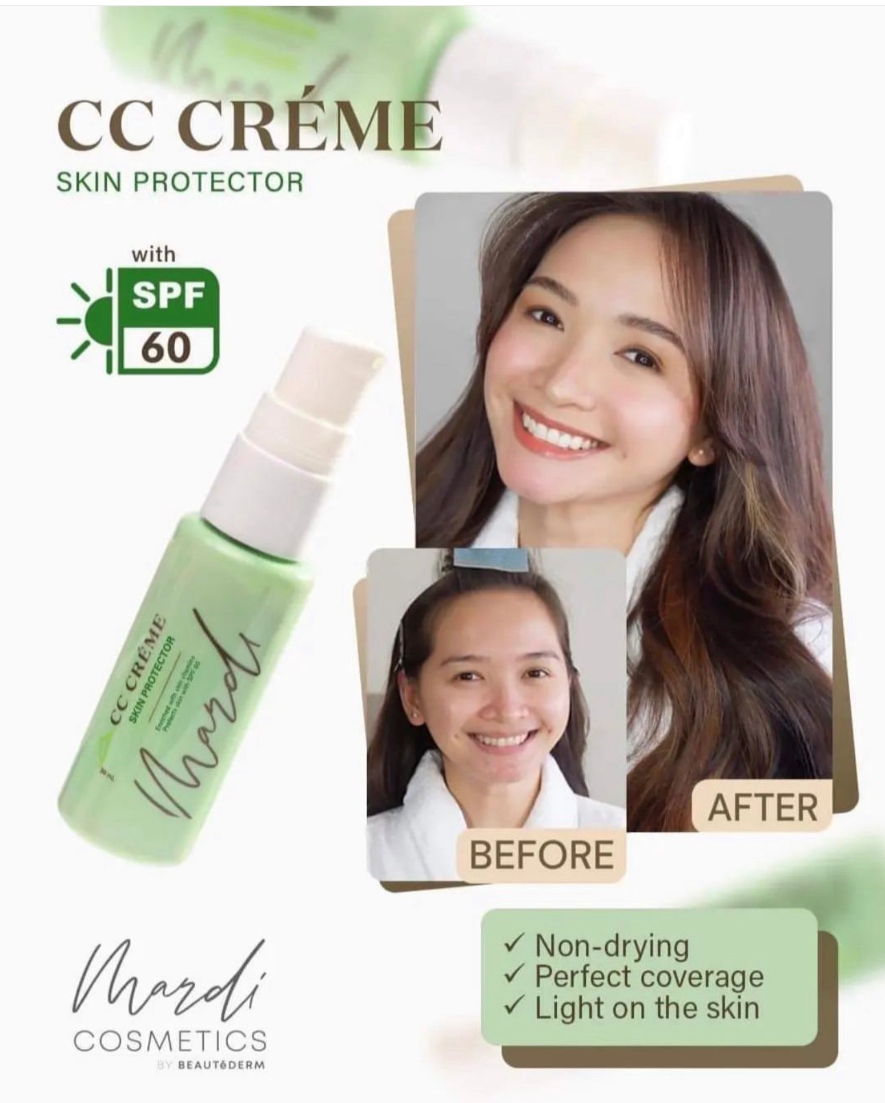 CC light Beige by Mardi Cosmetic Beautederm -Happy customer showing testimonial -beautederm skincare